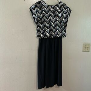 Vintage Toni Todd 80s Glam Sequin Dress Black Silver Sequin Union Made SZ Small